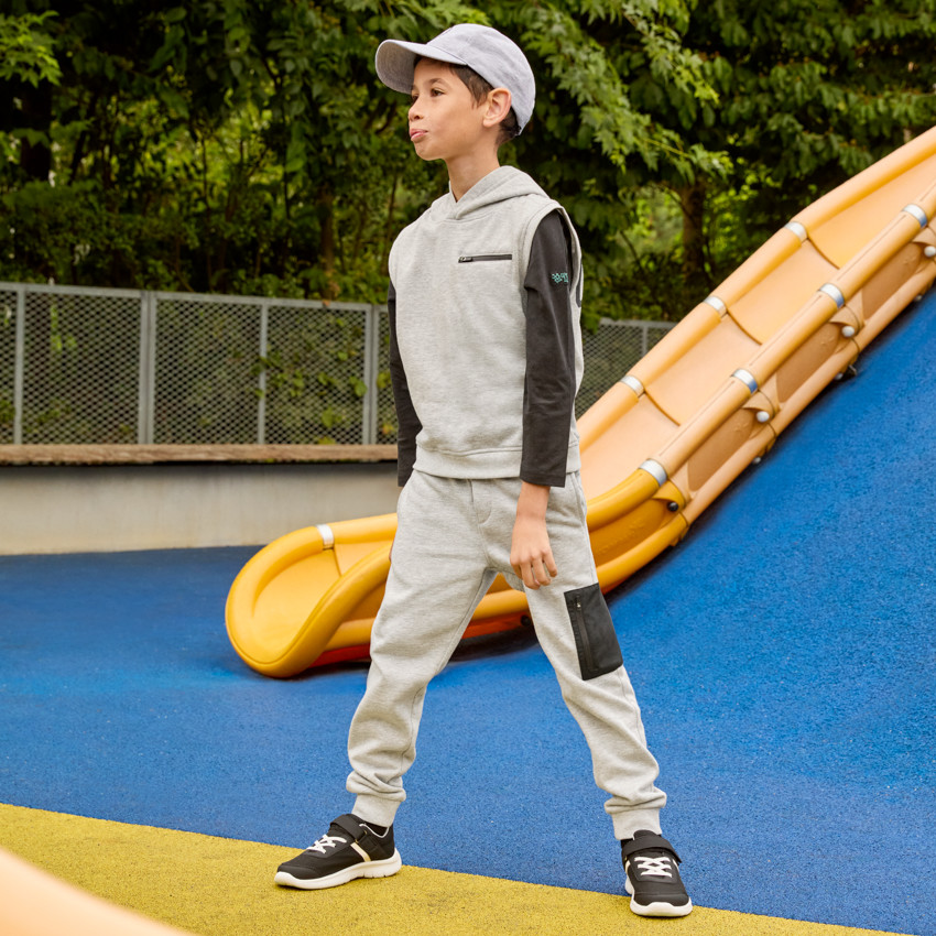 Pantalon de jogging molleton gris chiné pour garçon  