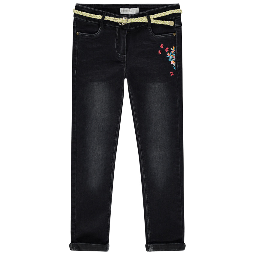 Jean slim effet used à ceinture tressée  