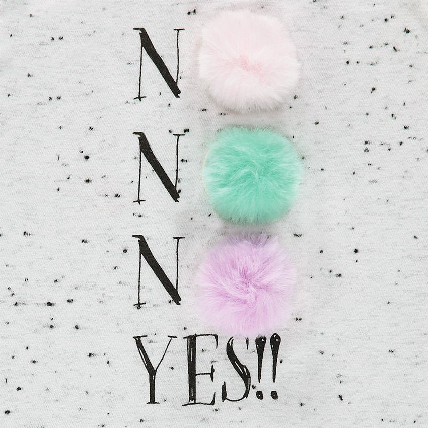 Τουνίκ από ύφασμα με κηλίδες στην ύφανση με τυπωμένη φράση και πον-πον μπροστά 