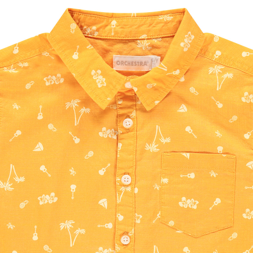Πουκάμισο κοντομάνικο κίτρινο με σχέδιο φαντεζί σε όλη την επιφάνεια 