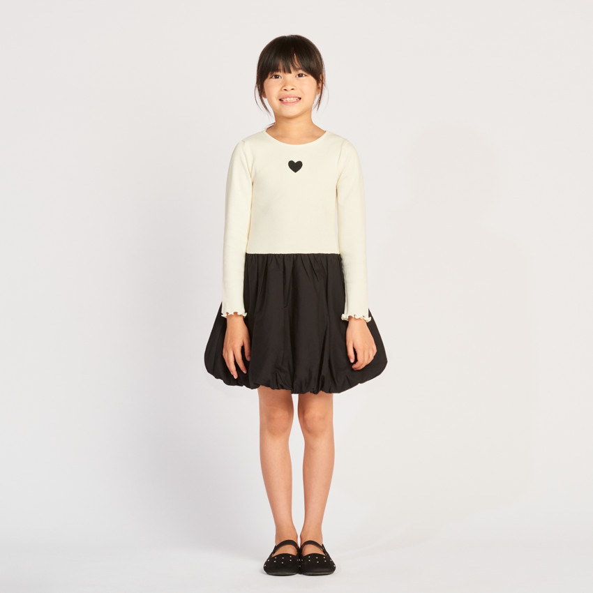 Robe manches longues bi-matière effet boule pour fille 