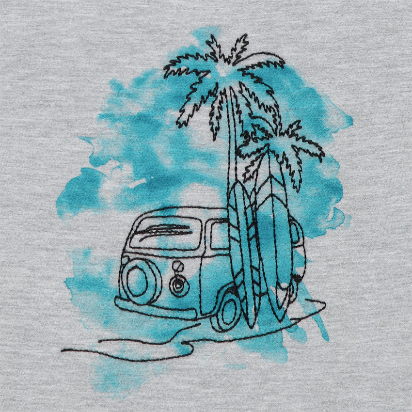 T-shirt κοντομάνικο με φοίνικες effet aquarelle Main T-shirt κοντομάνικο με φοίνικες effet aquarelle