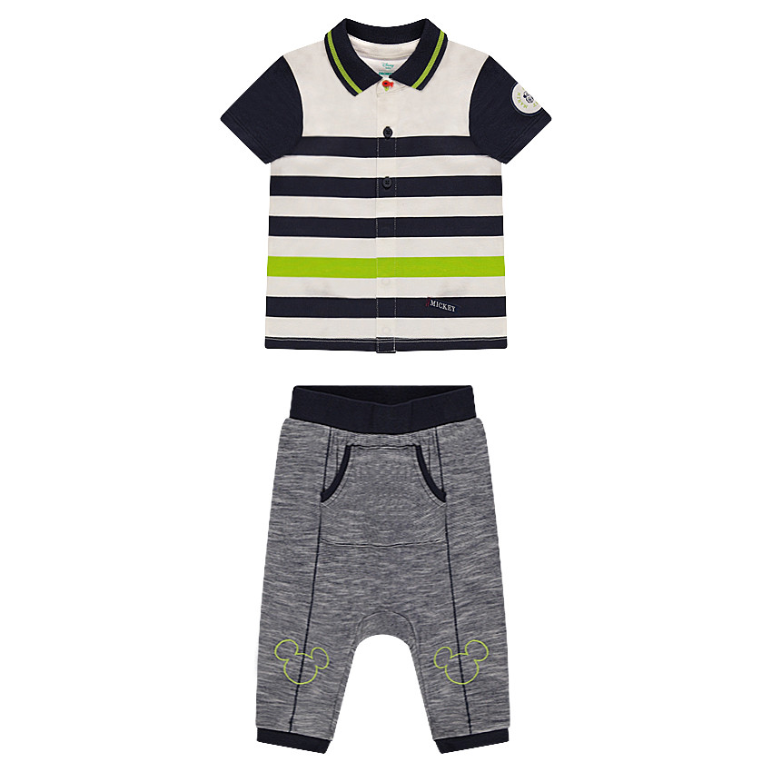 Σύνολο με ριγέ πόλο και ζέρσεϊ παντελόνι με μπαλώματα Mickey της Disney 