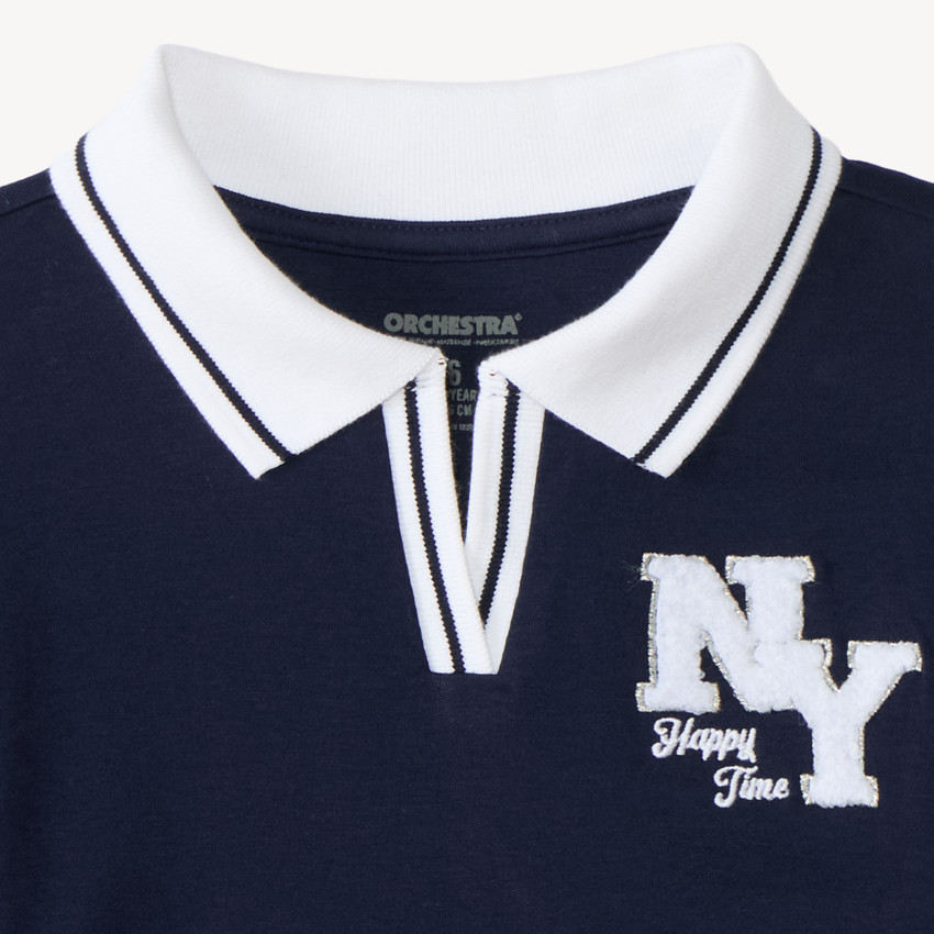 T-shirt κοριτσιών με μακριά μανίκια, στυλ πόλο, με πατς "ΝΥ". 