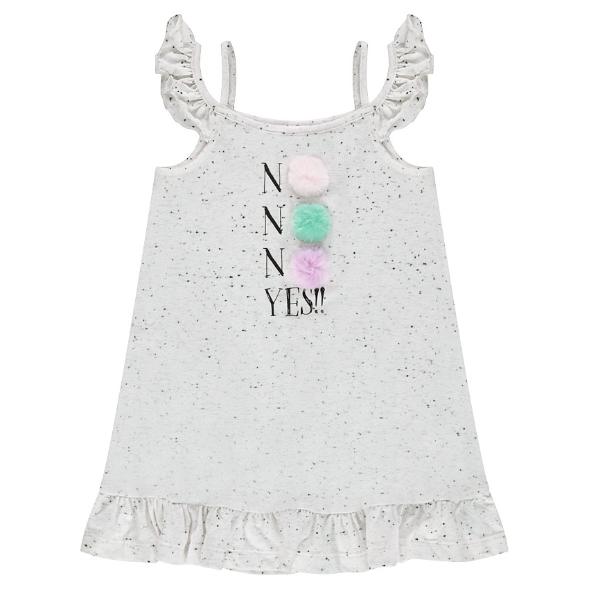 Τουνίκ από ύφασμα με κηλίδες στην ύφανση με τυπωμένη φράση και πον-πον μπροστά 