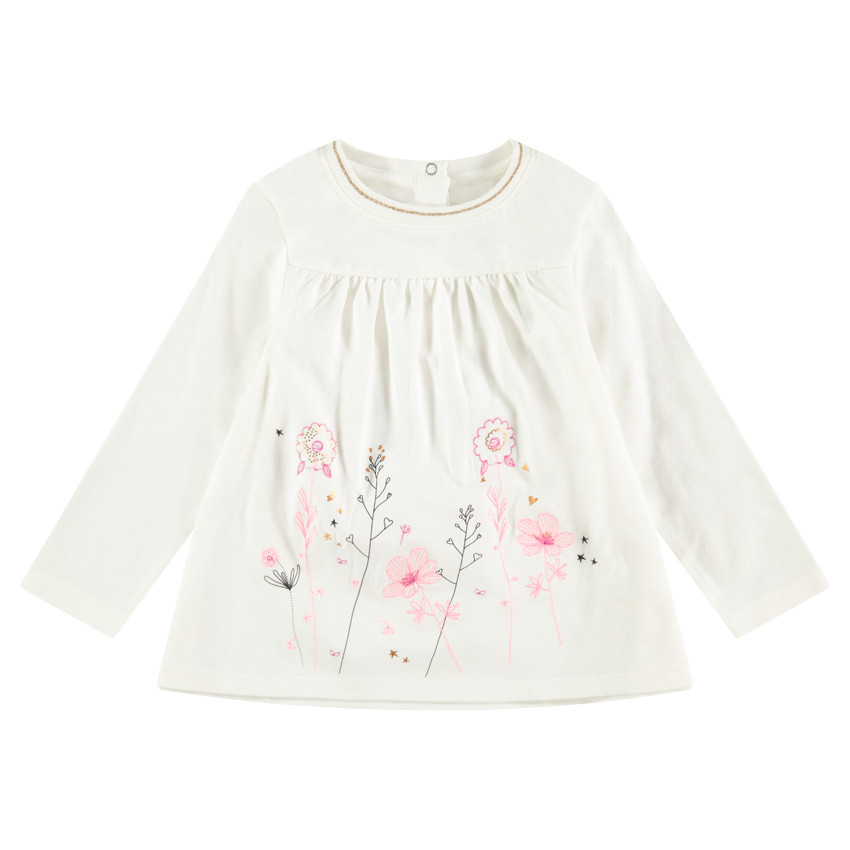 Μακρυμάνικη μπλούζα εβαζέ με κεντητά λουλούδια 