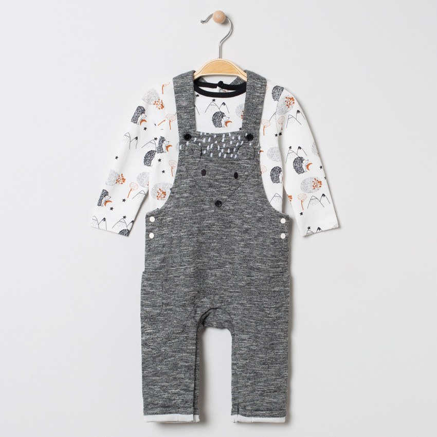 Ensemble salopette en maille twistée et t-shirt imprimé hérissons  Additional Ensemble salopette en maille twistée et t-shirt imprimé hérissons