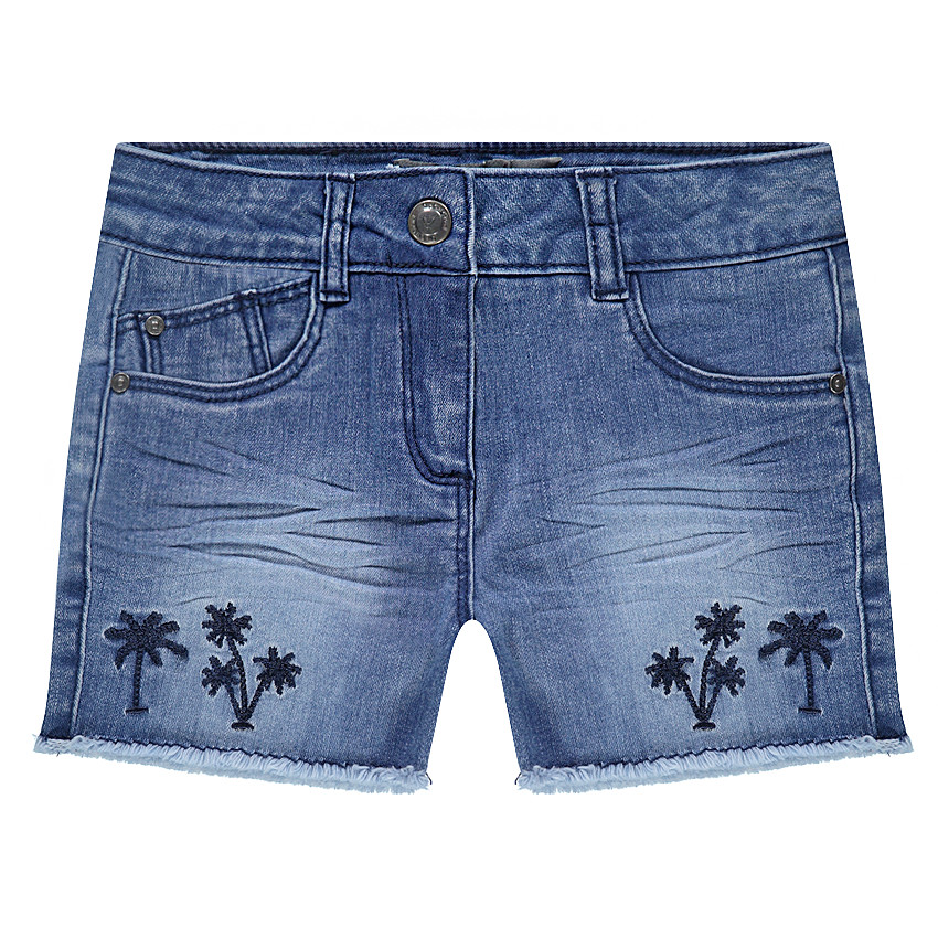 Τζιν σορτσάκι με used όψη, μόνιμες τσακίσεις και κεντημένους φοίνικες  Additional Τζιν σορτσάκι με used όψη, μόνιμες τσακίσεις και κεντημένους φοίνικες
