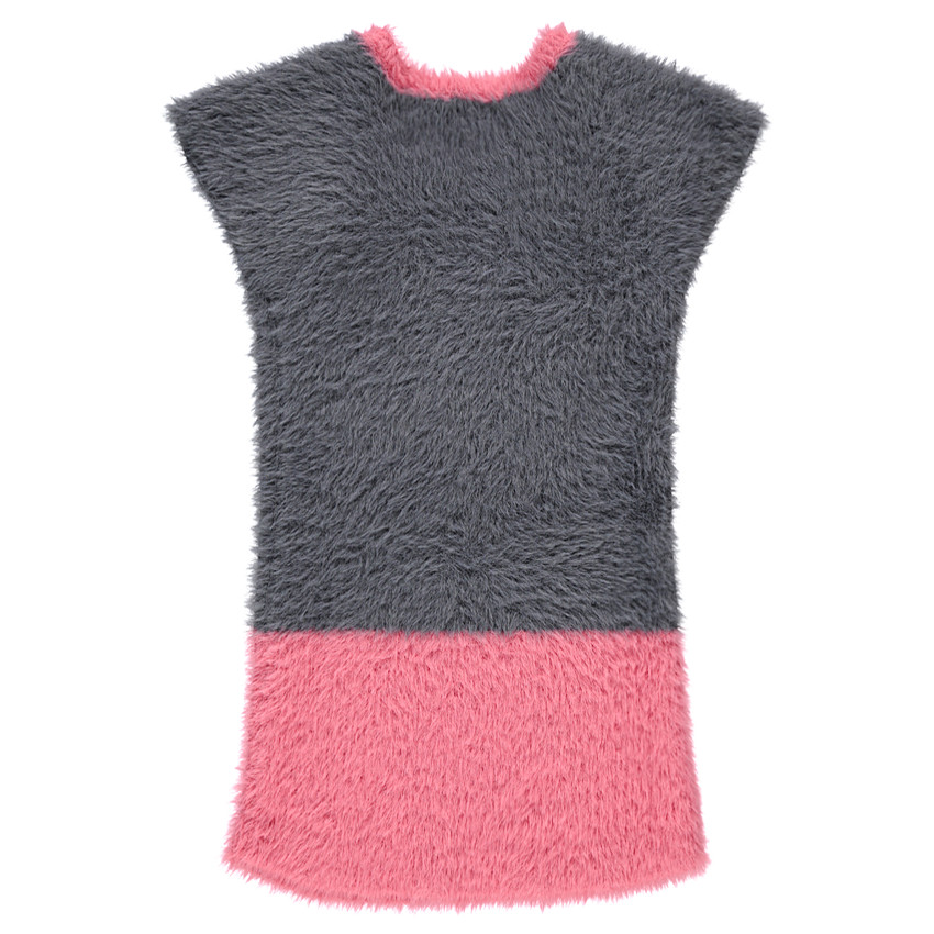 Δίχρωμο κοντομάνικο φόρεμα με χνουδωτή ύφανση 