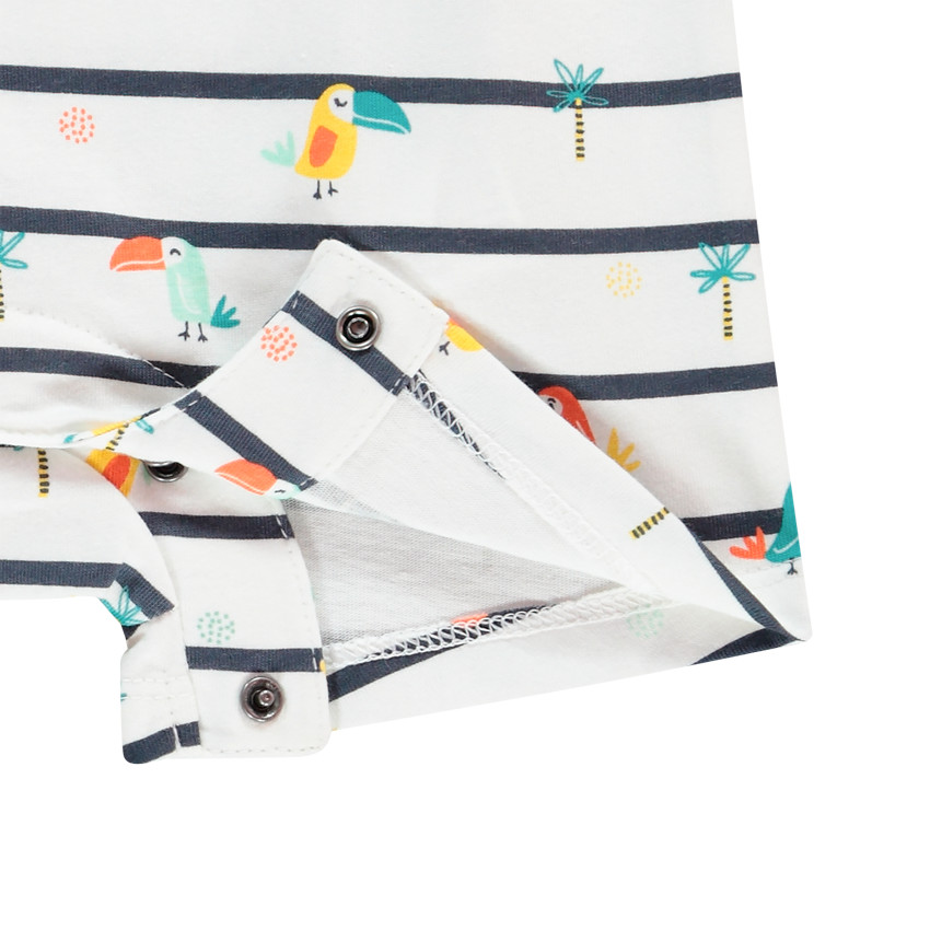 Combi κοντό ριγέ με σχέδιο Toucans και  φοίνικες για bebe αγόρι 