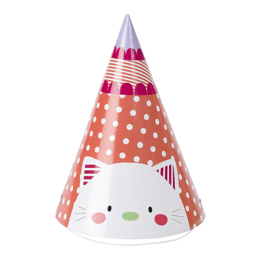 Lot de 10 chapeaux pointus d'anniversaire en carton motif chat  Additional Lot de 10 chapeaux pointus d'anniversaire en carton motif chat