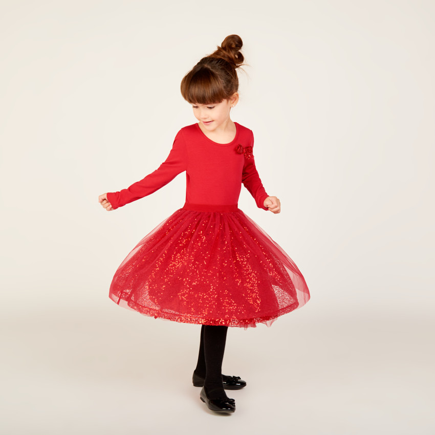 Robe de fête manches longues effet 2 en 1 à sequins pour fille 