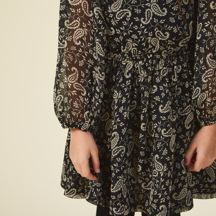 Robe imprimée à manches longues transparentes pour fille 