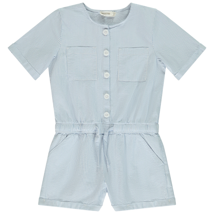 Ολόσωμο σορτ σε seersucker ριγέ για κορίτσι 