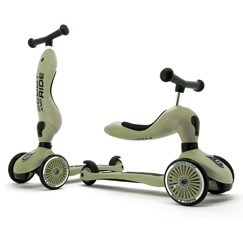 Highwaykick 1 Push & Go από Scoot & Ride ισορροπιστικό ποδήλατο και πατίνι με μπάρα ώθησης σε πράσινο Olive 