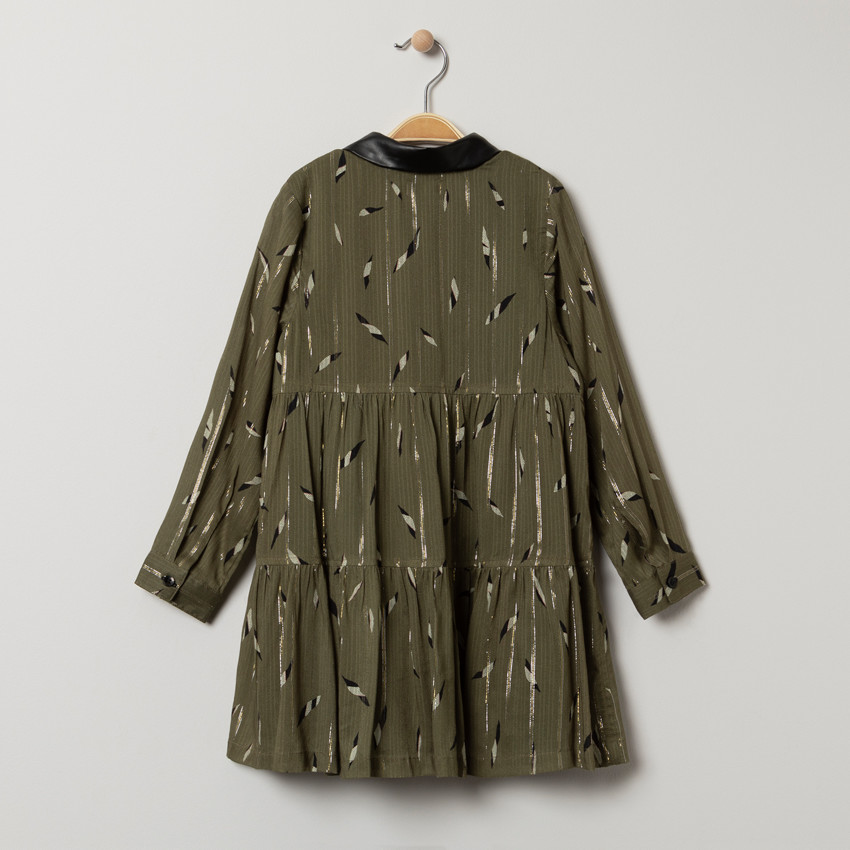 Robe manches longues à imprimé all-over et col effet cuir 