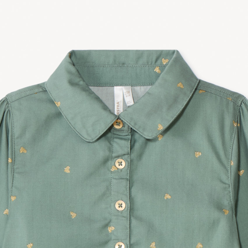 Robe manches longues imprimé coeurs dorés pour bébé fille 