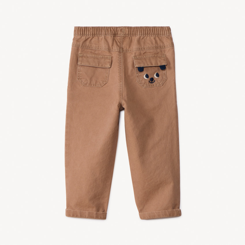 Pantalon uni en toile avec poche ludique pour bébé garçon 