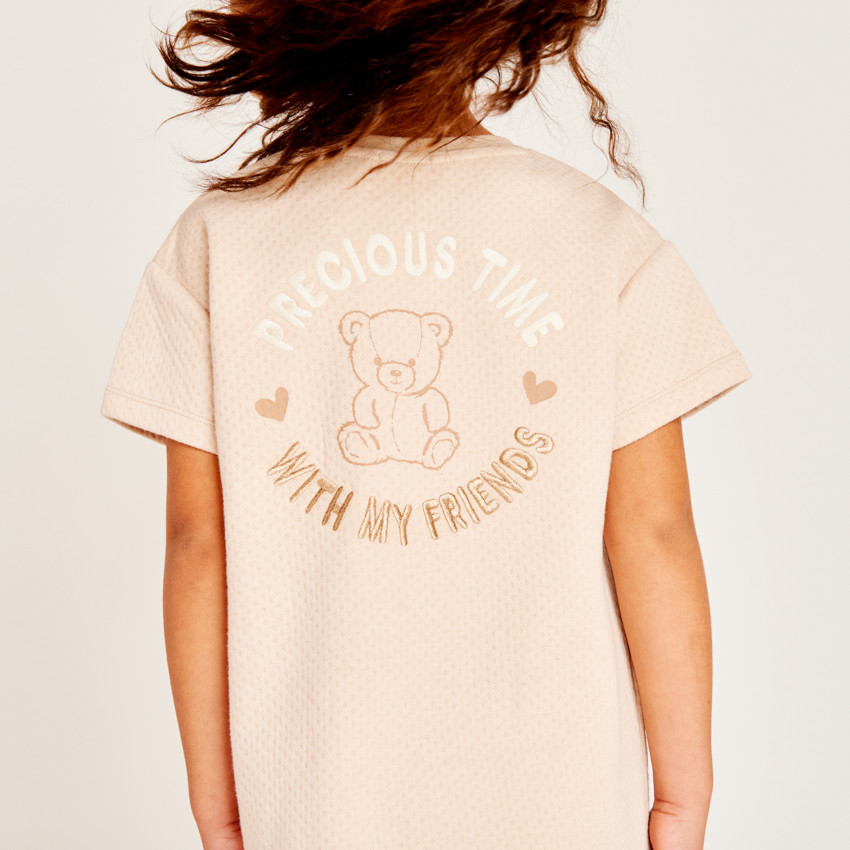 Φόρεμα κοντομάνικο με ρυτίδες και κέντημα για κορίτσι 