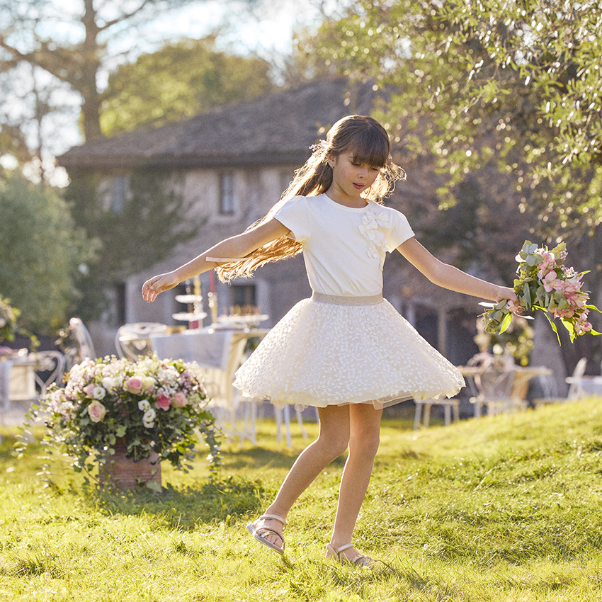 Κοντομάνικο μπλουζάκι μονόχρωμο με φιόγκο για κορίτσι 