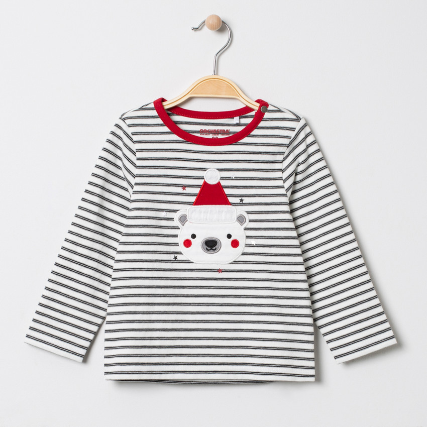 T-shirt manches longues rayé motif ourson Noël 