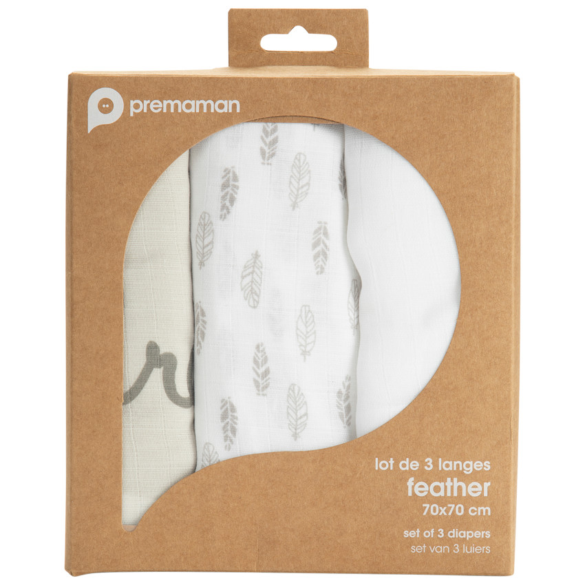 Σετ 3 τετράγωνες πάνες αγκαλιάς με μοτίβο φτερά 