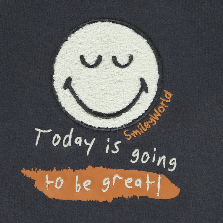 Πλεκτό μπλουζάκι με γιακά και patch SmileyWorld για αγόρι 