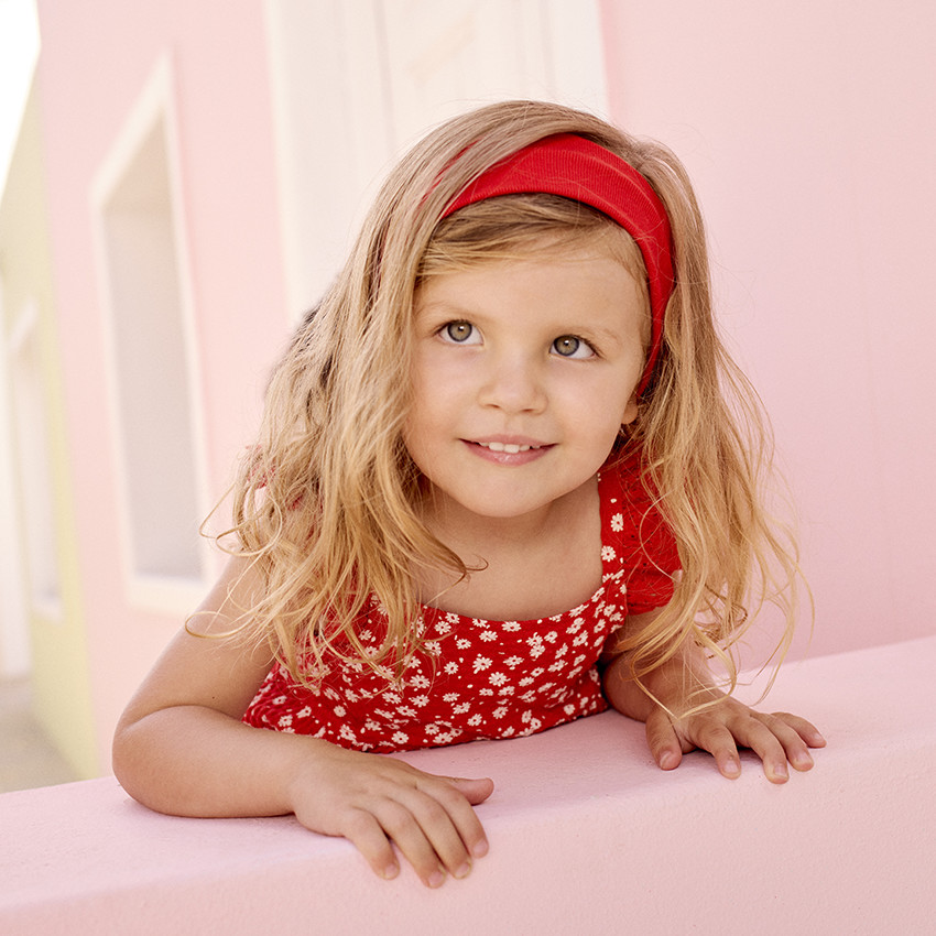 Φόρεμα με κοντά μανίκια και print σε maille cloquée για bebe κορίτσι 