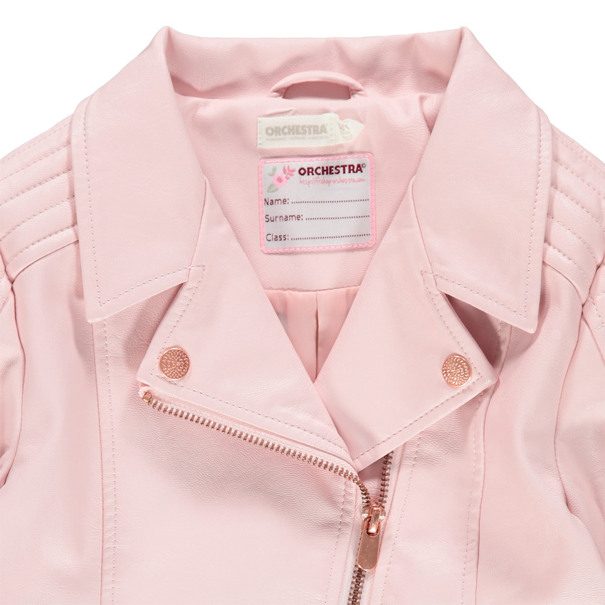 Ροζ τζάκετ perfecto από συνθετικό δέρμα με τσέπες και φερμουάρ 