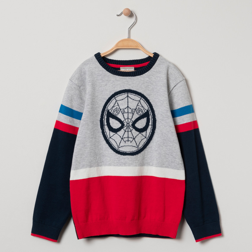 Pull en tricot tricolore Spiderman en jacquard 