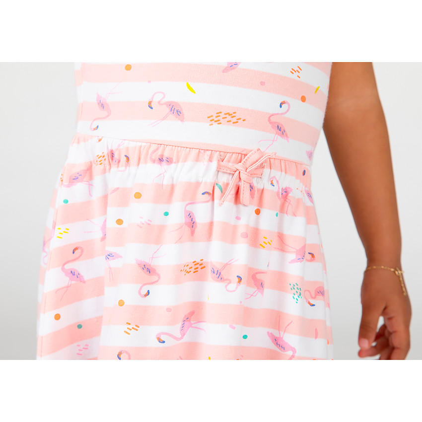 Robe manches courtes à rayures et imprimé flamants roses pour bébé fille 