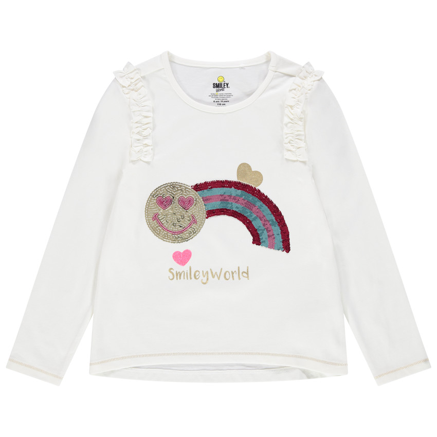 Μακρυμάνικη βαμβακερή μπλούζα με μοτίβο Smiley από «μαγικές» πούλιες  