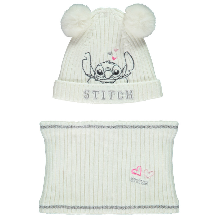 Σετ σκουφάκι με πομ-πομ + Snood από πλεκτό Stitch Disney για κορίτσι 