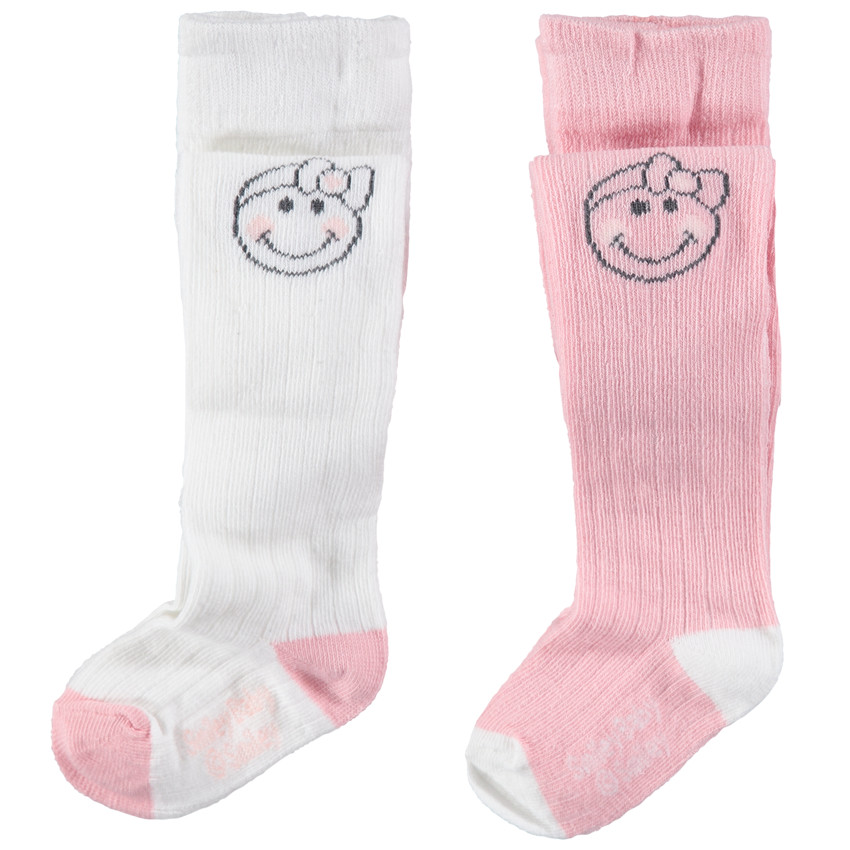 Σετ 2 χοντρά ριμπ καλσόν με μοτίβο Smiley  