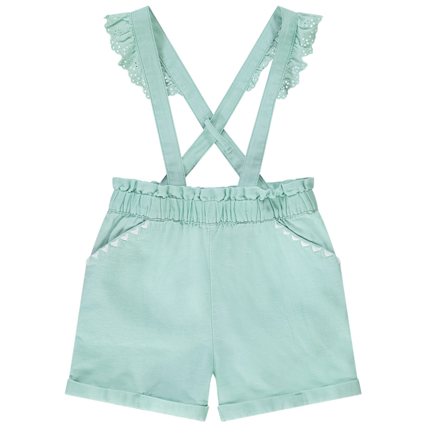 Σορτς με τιράντες και βολάν από δαντέλα για bebe κορίτσι 