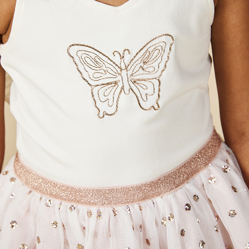 Φόρεμα γιορτής με φτερά και τούλι με glitter για κορίτσι 