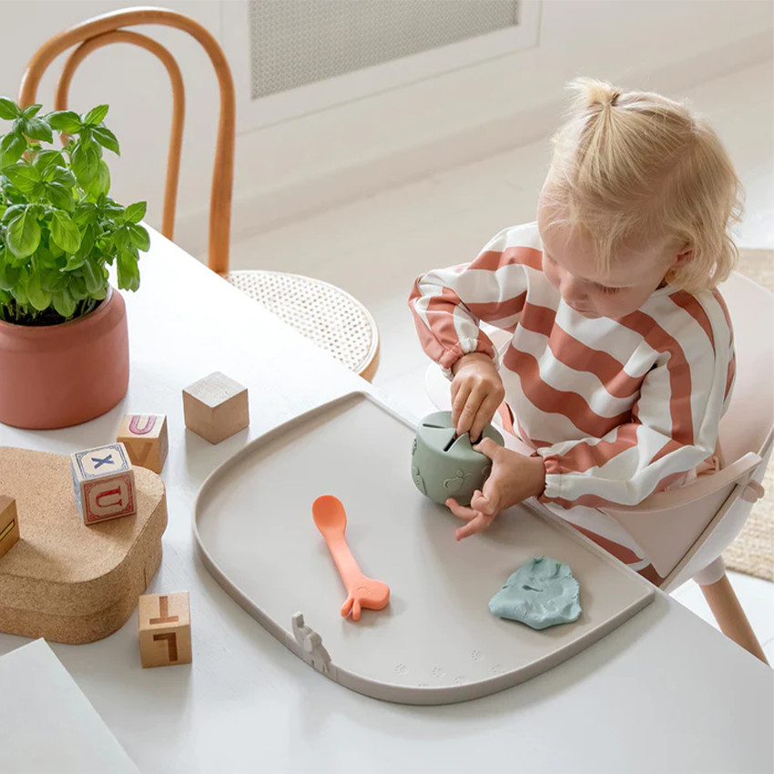 Bavoir tablier à manches longues rayé papaye 