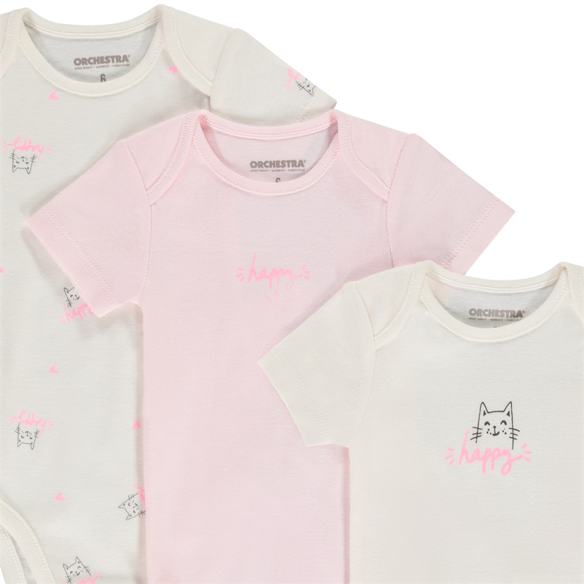 Σετ από 3 bodies κοντομάνικα με σχέδια γάτα για bebe κορίτσι 