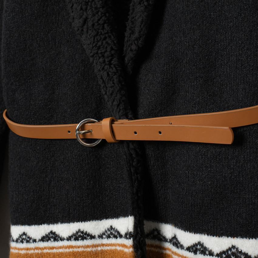 Gilet en tricot doublé sherpa à motif ethnique et ceinture 