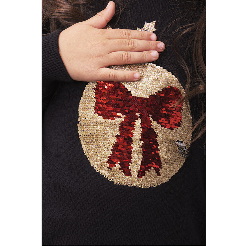 Pull en tricot print et sequins magiques boule de Noël pour fille Main Pull en tricot print et sequins magiques boule de Noël pour fille