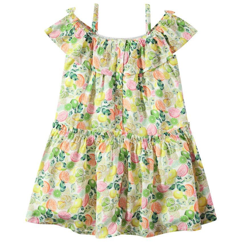 Φόρεμα με βολάν και εμπριμέ μοτίβο εσπεριδοειδή 