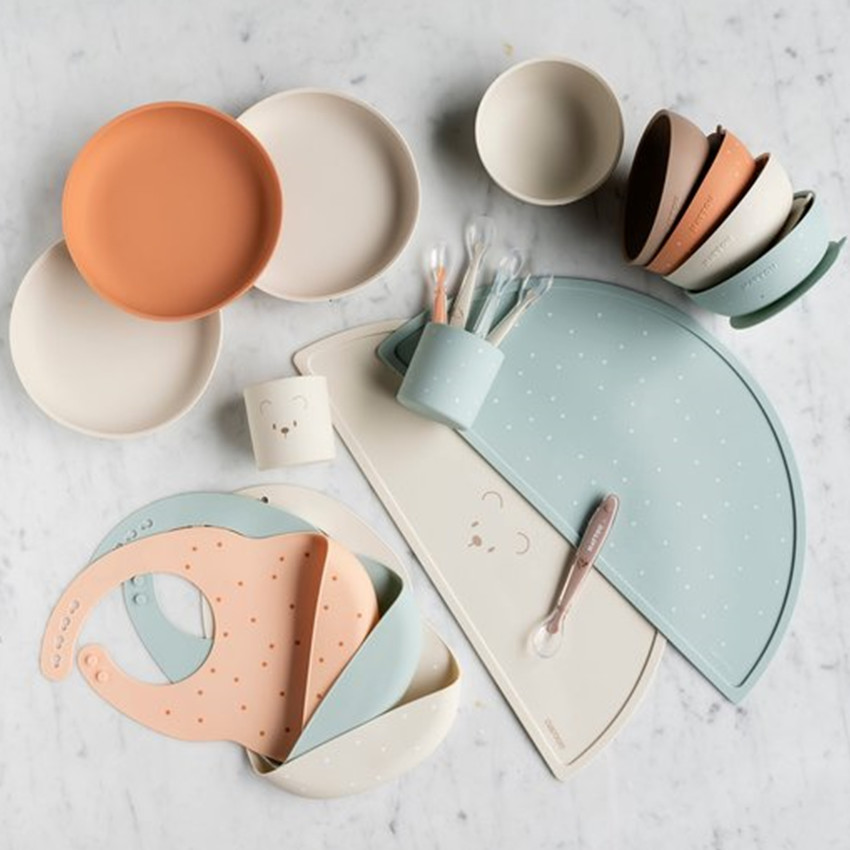 Set repas enfant - Silicone - Nature/ours - 4 Pcs 