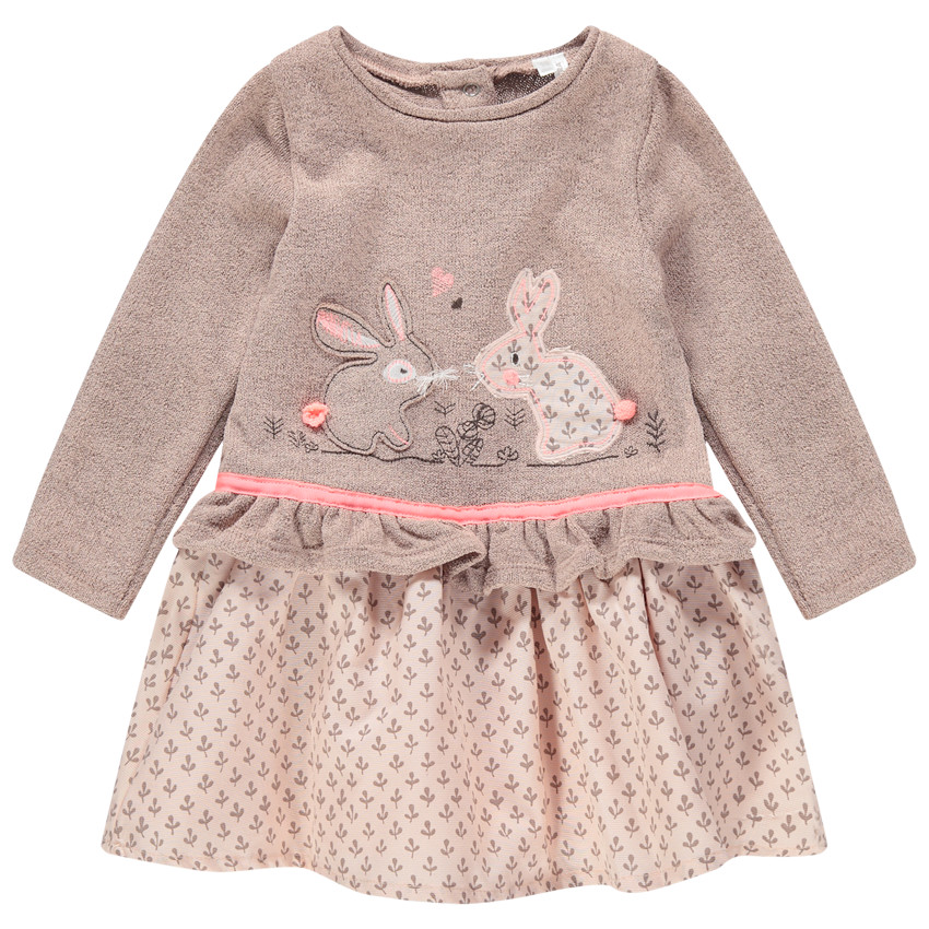 Μακρυμάνικο φόρεμα 2 σε 1 με κεντημένα λαγουδάκια 