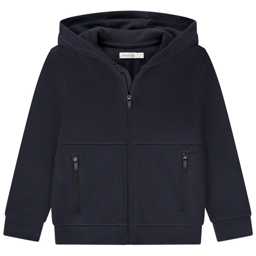 Γιλέκο μονόχρωμο με κουκούλα και φερμουάρ για αγόρι 