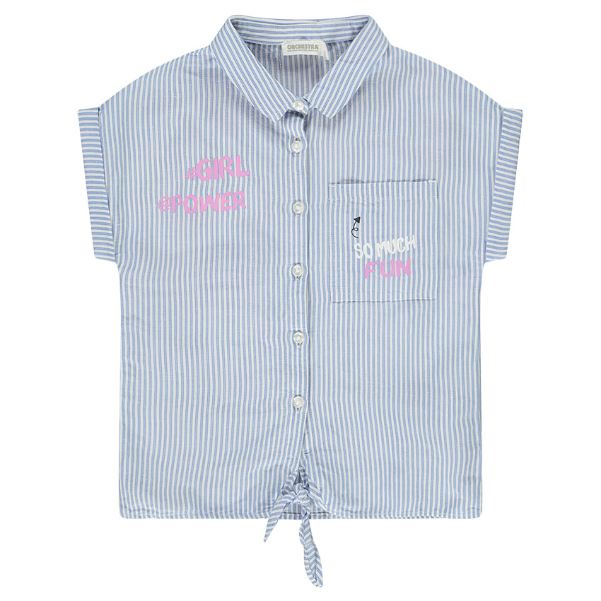 Chemise manches courtes à rayures détails printés pour fille  Additional Chemise manches courtes à rayures détails printés pour fille