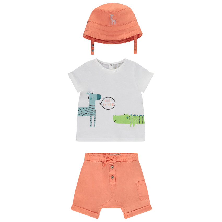 Σετ κοντό 3 τεμαχίων με καπέλο για bebe αγόρι 