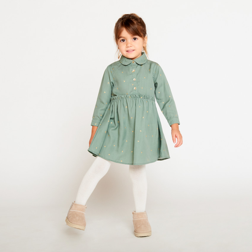 Robe manches longues imprimé coeurs dorés pour bébé fille 