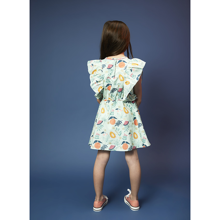 Robe manches courtes volantées imprimé exotique pour fille 