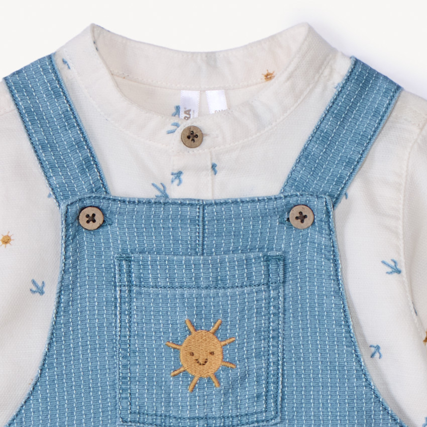 set of short-sleeved shirt and dungarees with sun pattern for baby boy 