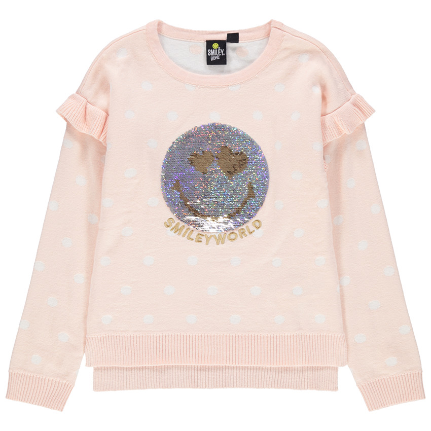 Πλεκτό με πουά και μοτίβο Smiley από «μαγικές» πούλιες  